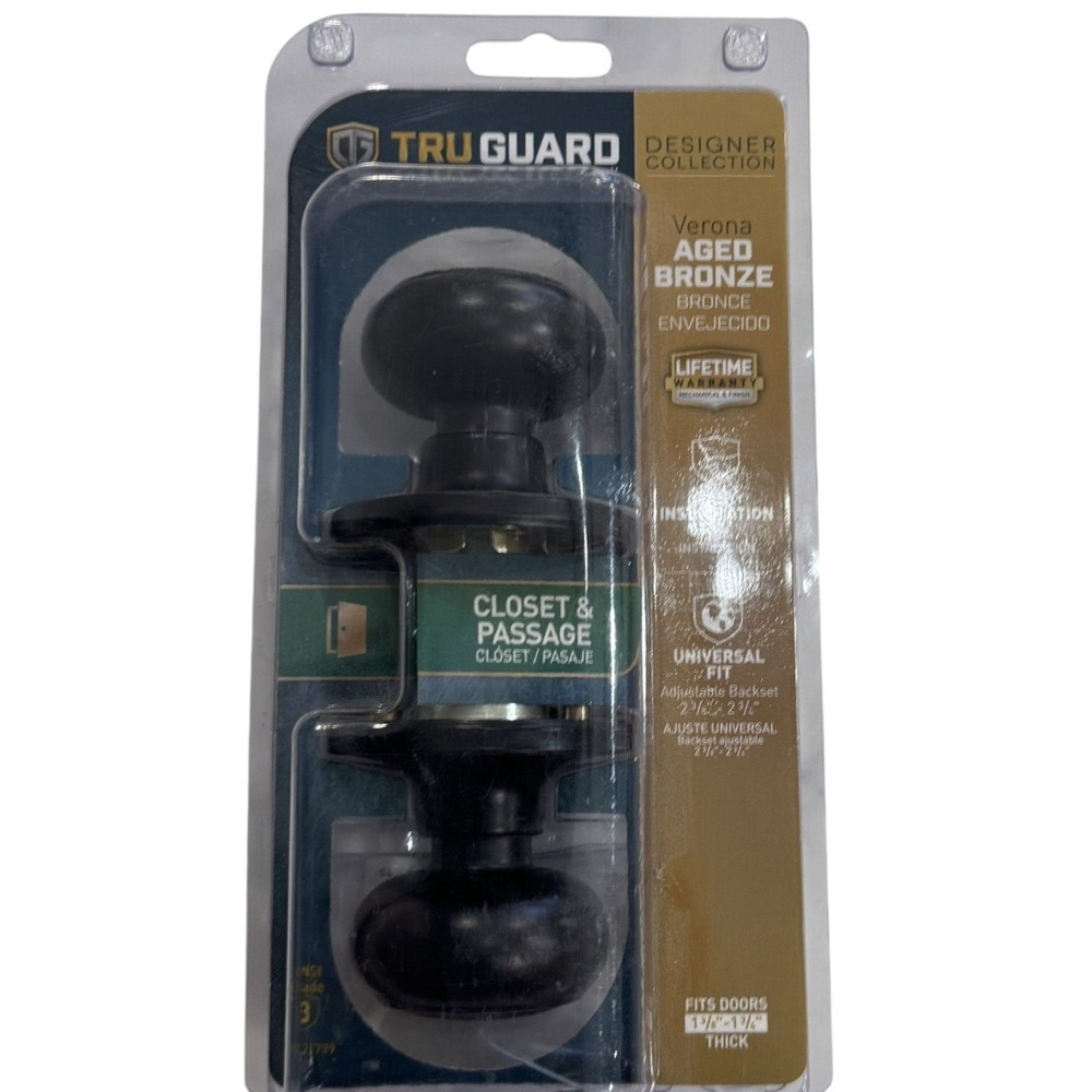 TruGuard Verona Door Knob‎ Passage Closet Aged Bronze Interior Hardware NWT